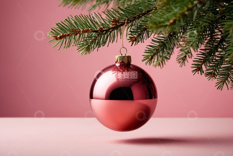 高清大图下载【趣麦麦图】粉色背景圣诞树上的装饰球