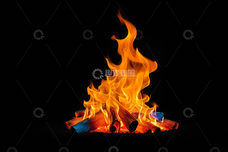 高清大图下载【趣麦麦图】燃烧的篝火火焰特写