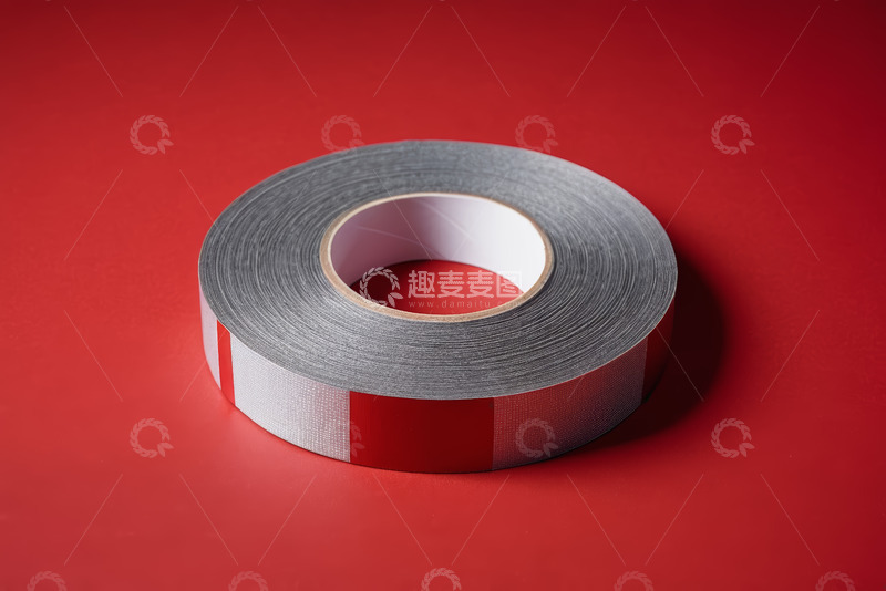 高清大图下载【趣麦麦图】红色背景上的一卷胶带