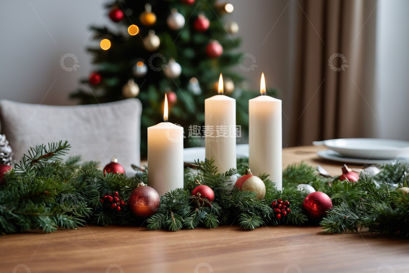 高清大图下载【趣麦麦图】室内圣诞装饰蜡烛场景