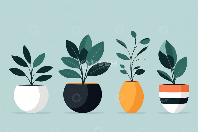高清大图下载【趣麦麦图】盆栽植物简约插画