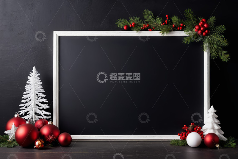 高清大图下载【趣麦麦图】圣诞装饰环绕的空白相框