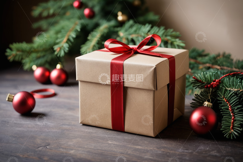 高清大图下载【趣麦麦图】圣诞节装饰旁的礼品盒