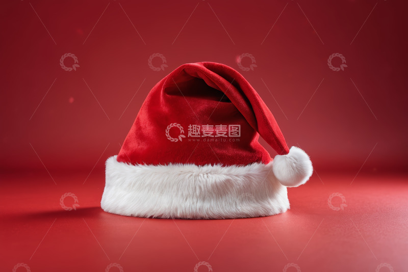 高清大图下载【趣麦麦图】红色背景上的圣诞老人帽子