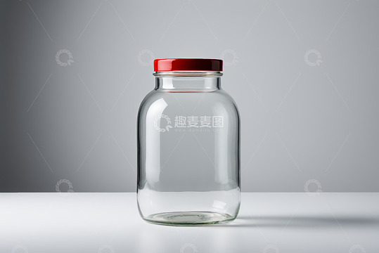 带红色瓶盖的透明玻璃罐