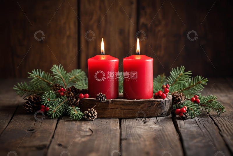 高清大图下载【趣麦麦图】圣诞装饰红蜡烛摆拍