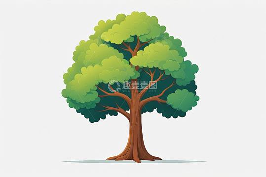 单棵卡通风格绿树插画素材