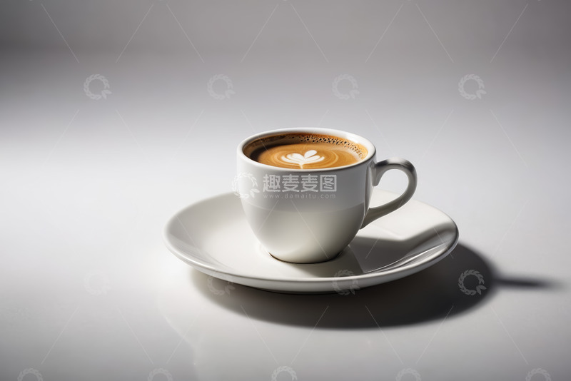高清大图下载【趣麦麦图】白色杯碟装的拉花咖啡特写