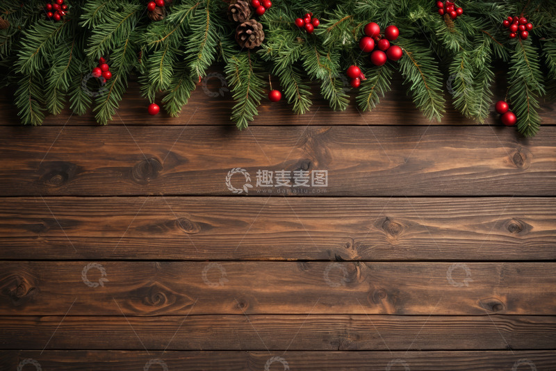 高清大图下载【趣麦麦图】木质背景上的圣诞装饰