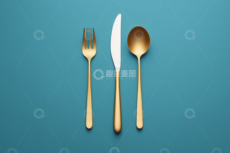 高清大图下载【趣麦麦图】蓝色背景下的餐具组合