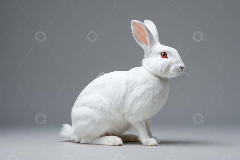 高清大图下载【趣麦麦图】白色兔子正坐特写