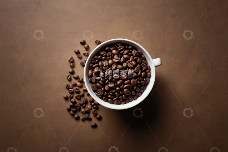 高清大图下载【趣麦麦图】白色杯子装咖啡豆俯拍画面