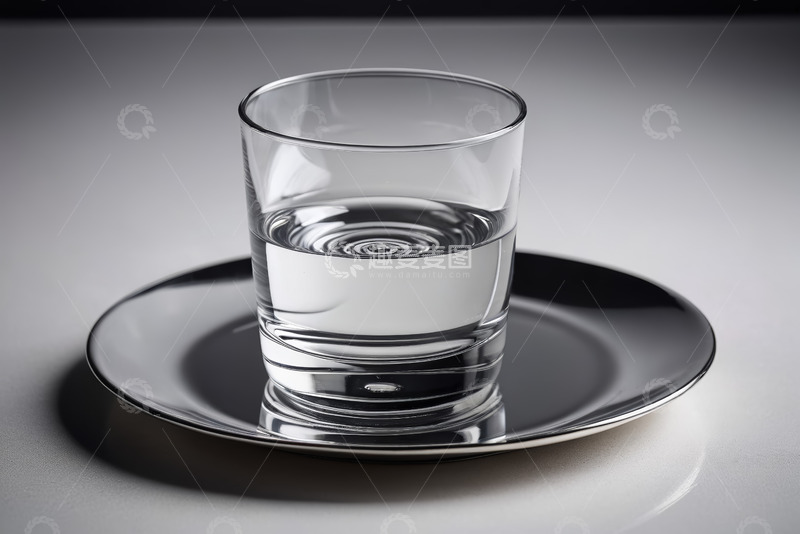 高清大图下载【趣麦麦图】玻璃杯装水置于金属盘上