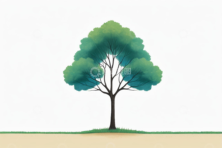 单棵绿色动画树插画素材