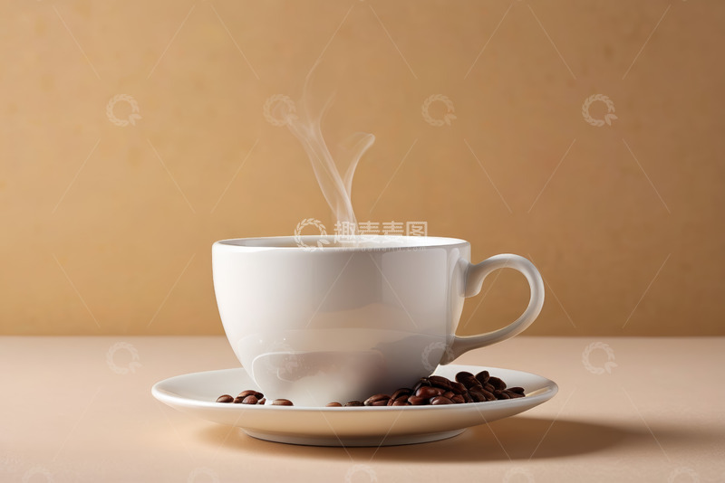 高清大图下载【趣麦麦图】白色咖啡杯与咖啡豆特写