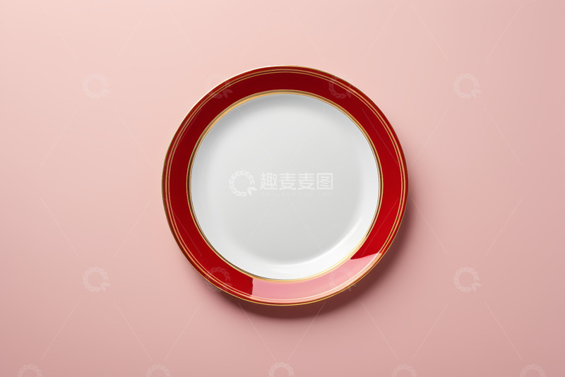 高清大图下载【趣麦麦图】粉色背景上的红色金边餐盘