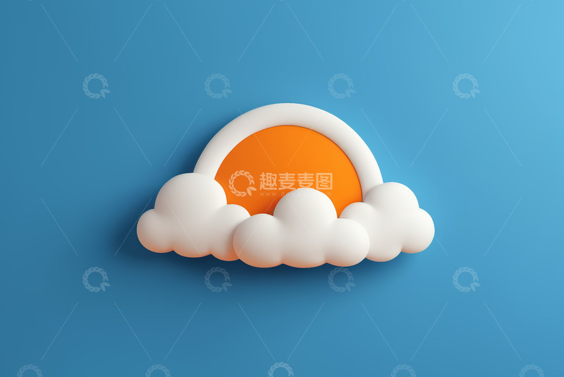 高清大图下载【趣麦麦图】蓝色背景上的云朵与太阳图标