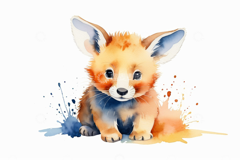 高清大图下载【趣麦麦图】水彩风格可爱小狐狸素材