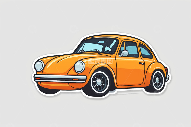 高清大图下载【趣麦麦图】橙色卡通复古汽车插画素材