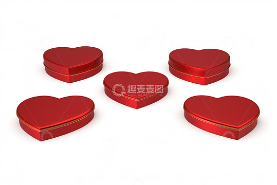 红色心形礼盒摆放在白色背景