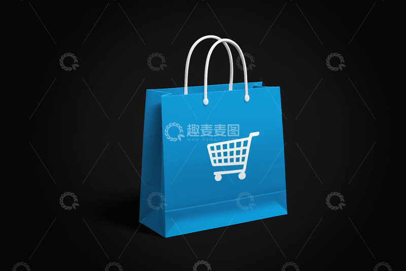 高清大图下载【趣麦麦图】蓝色购物袋带购物车图标