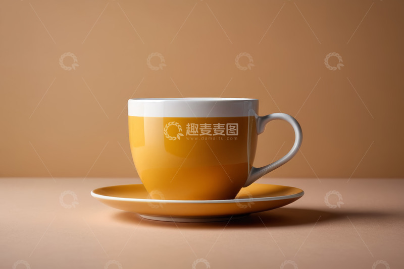 高清大图下载【趣麦麦图】黄色咖啡杯与托盘特写