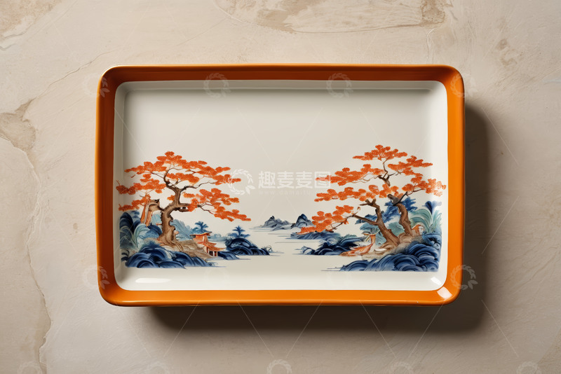 高清大图下载【趣麦麦图】中式图案装饰长方形盘子