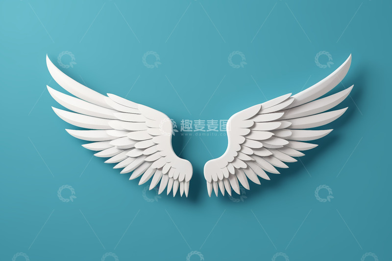 高清大图下载【趣麦麦图】蓝色背景白色天使翅膀