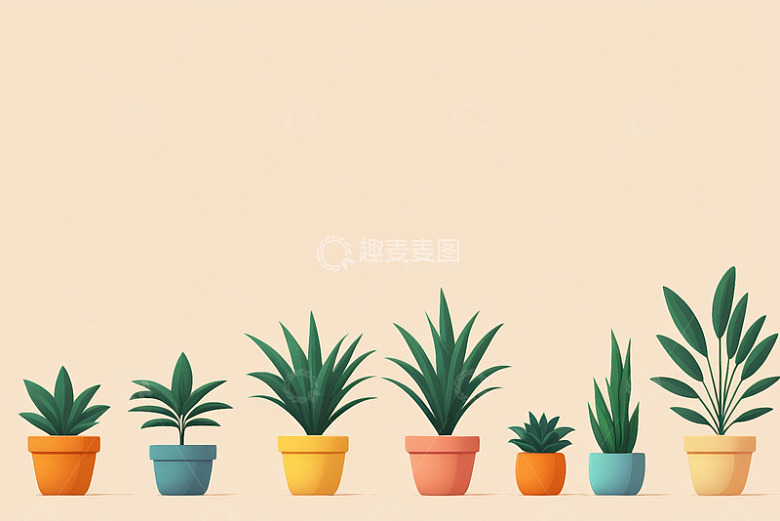 一排盆栽绿植动画素材