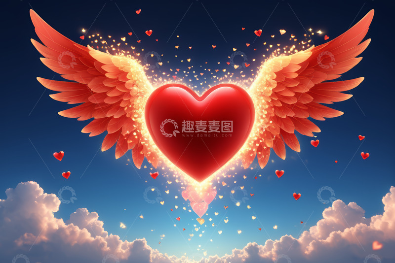 高清大图下载【趣麦麦图】带翅膀红心于云端