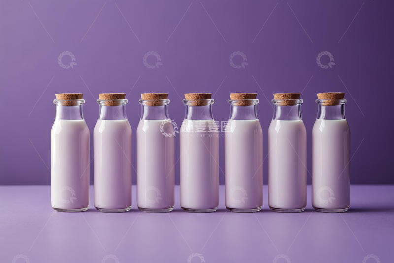高清大图下载【趣麦麦图】紫色背景瓶装牛奶展示