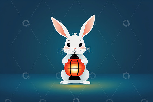 持灯笼的卡通白兔