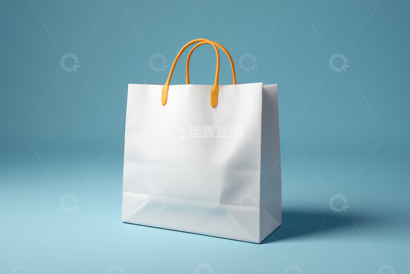高清大图下载【趣麦麦图】白色购物袋蓝背景展示