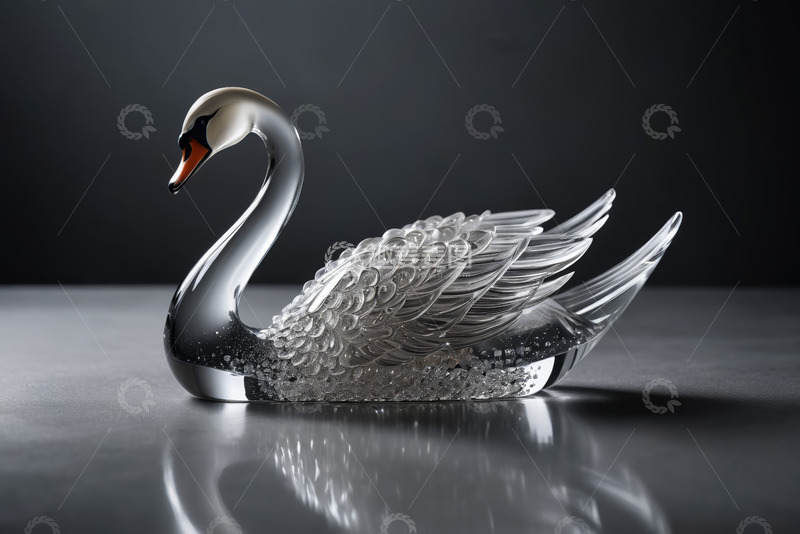 高清大图下载【趣麦麦图】透明水晶天鹅摆件特写