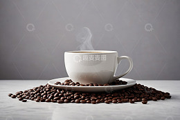 白色咖啡杯与咖啡豆素材