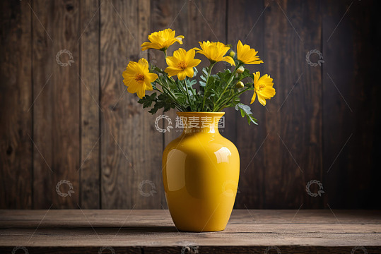黄色花瓶插黄色花卉静物