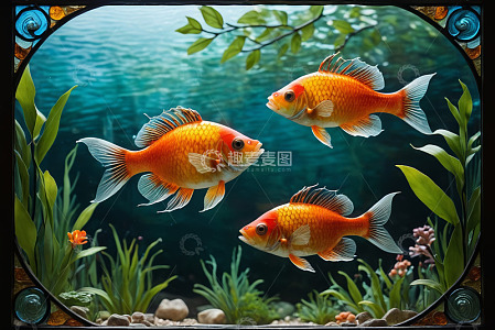 鱼缸中游动的金鱼画面