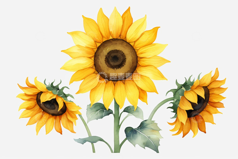 高清大图下载【趣麦麦图】三朵向日葵插画素材