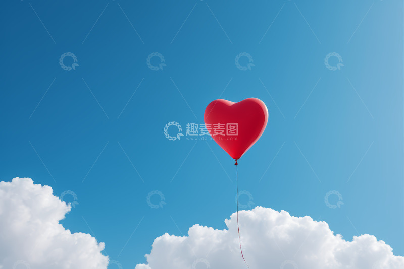 高清大图下载【趣麦麦图】蓝天中飘浮的红色心形气球