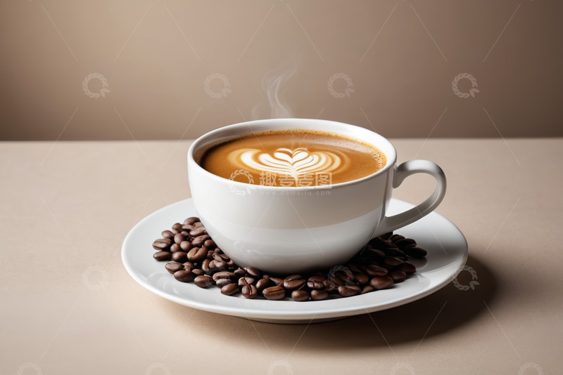 高清大图下载【趣麦麦图】白色杯碟装拉花咖啡特写