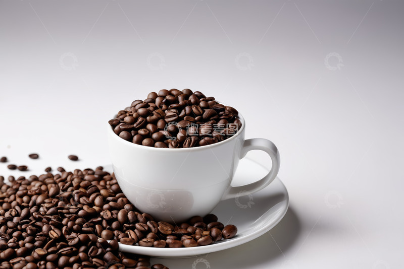 高清大图下载【趣麦麦图】白色杯子中装满咖啡豆