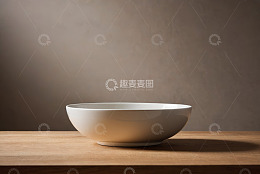 木质桌面上的白色空碗