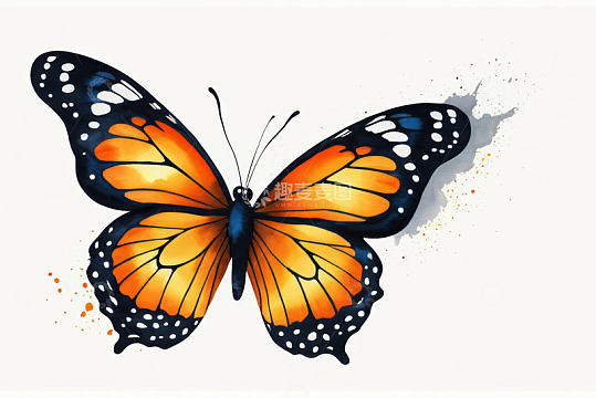 水彩风格帝王蝶特写