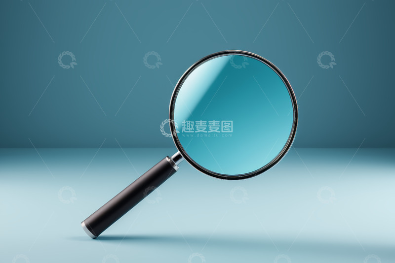 高清大图下载【趣麦麦图】蓝色背景下的放大镜特写