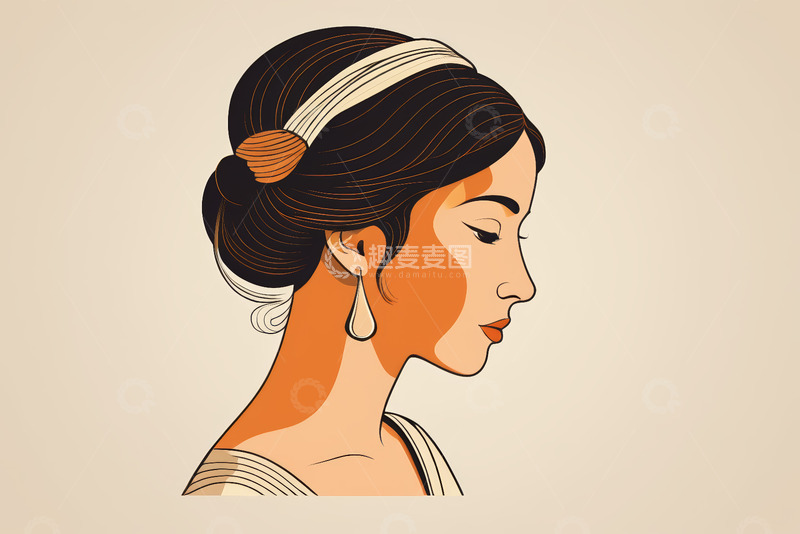 高清大图下载【趣麦麦图】侧脸女性头像插画素材