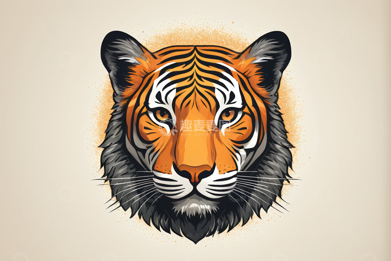 高清大图下载【趣麦麦图】老虎头部插画素材
