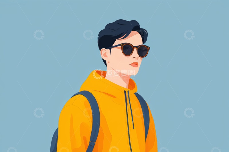 高清大图下载【趣麦麦图】-戴墨镜穿黄卫衣的男士插图