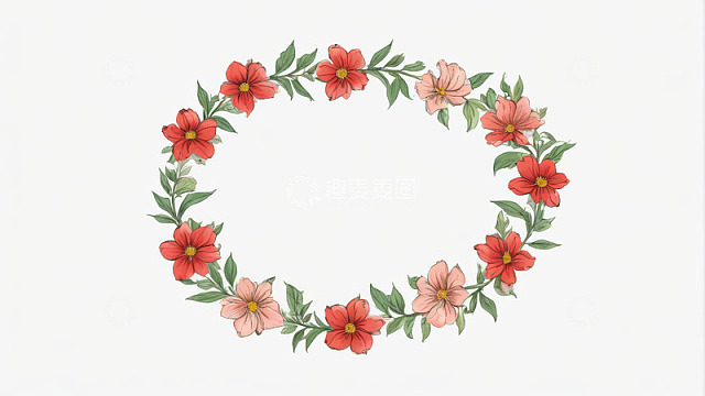 手绘花卉花环装饰图案