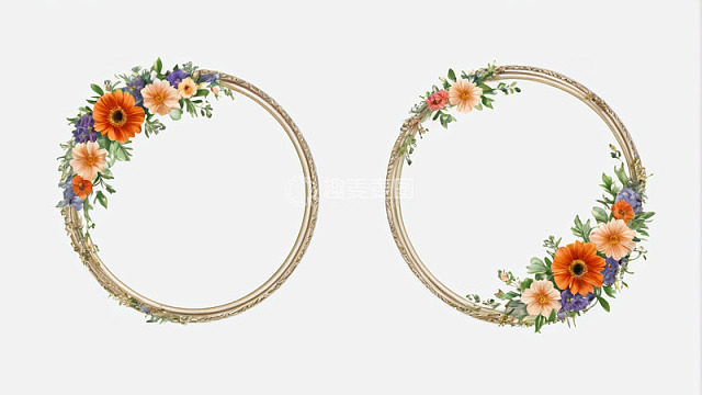 带花卉装饰的圆形框架素材