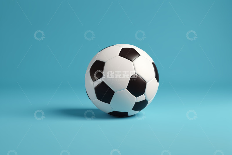高清大图下载【趣麦麦图】蓝色背景下的足球静物